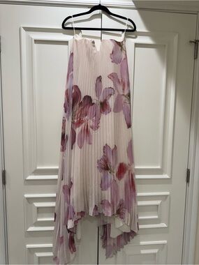 Pleated Floral Spaghetti Strap Midi Dress - Pale Blush Pink & Lilac